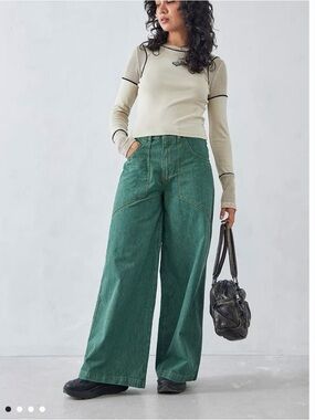 BPM High-Rise Wide Leg Green Denim Jeans for Women Sz 12